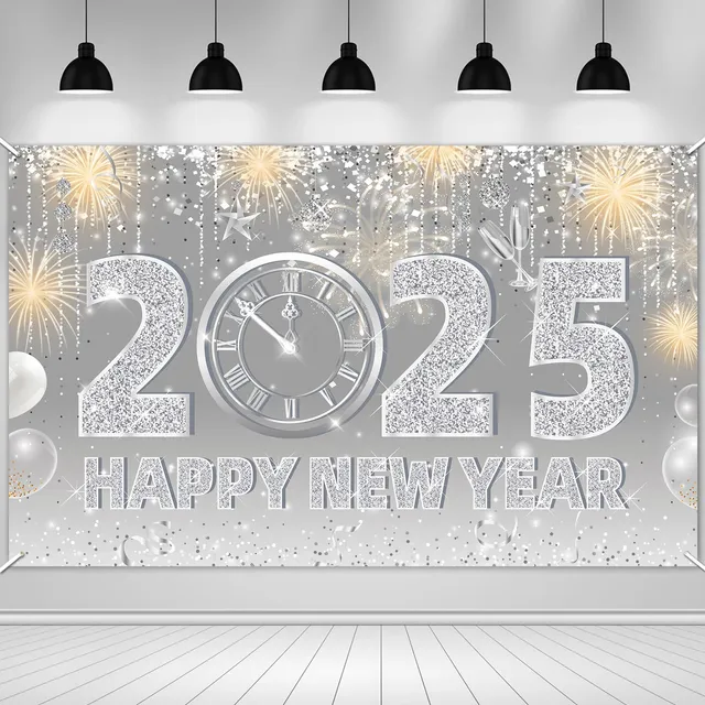 howaf-silvester-deko-banner-2025-silber-185x110cm-happy-new-year image 1