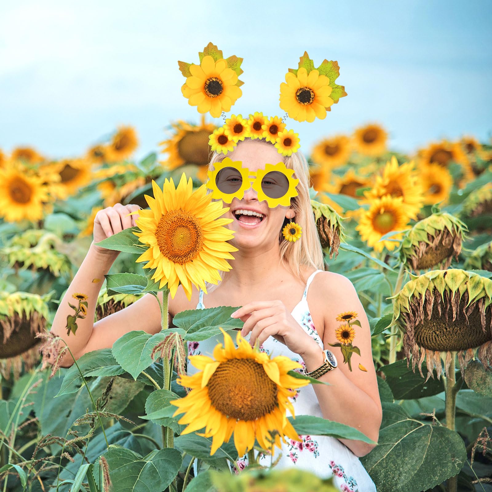 howaf-temporary-tattoos-sonnenblumen-kost-m-set-damen image 5