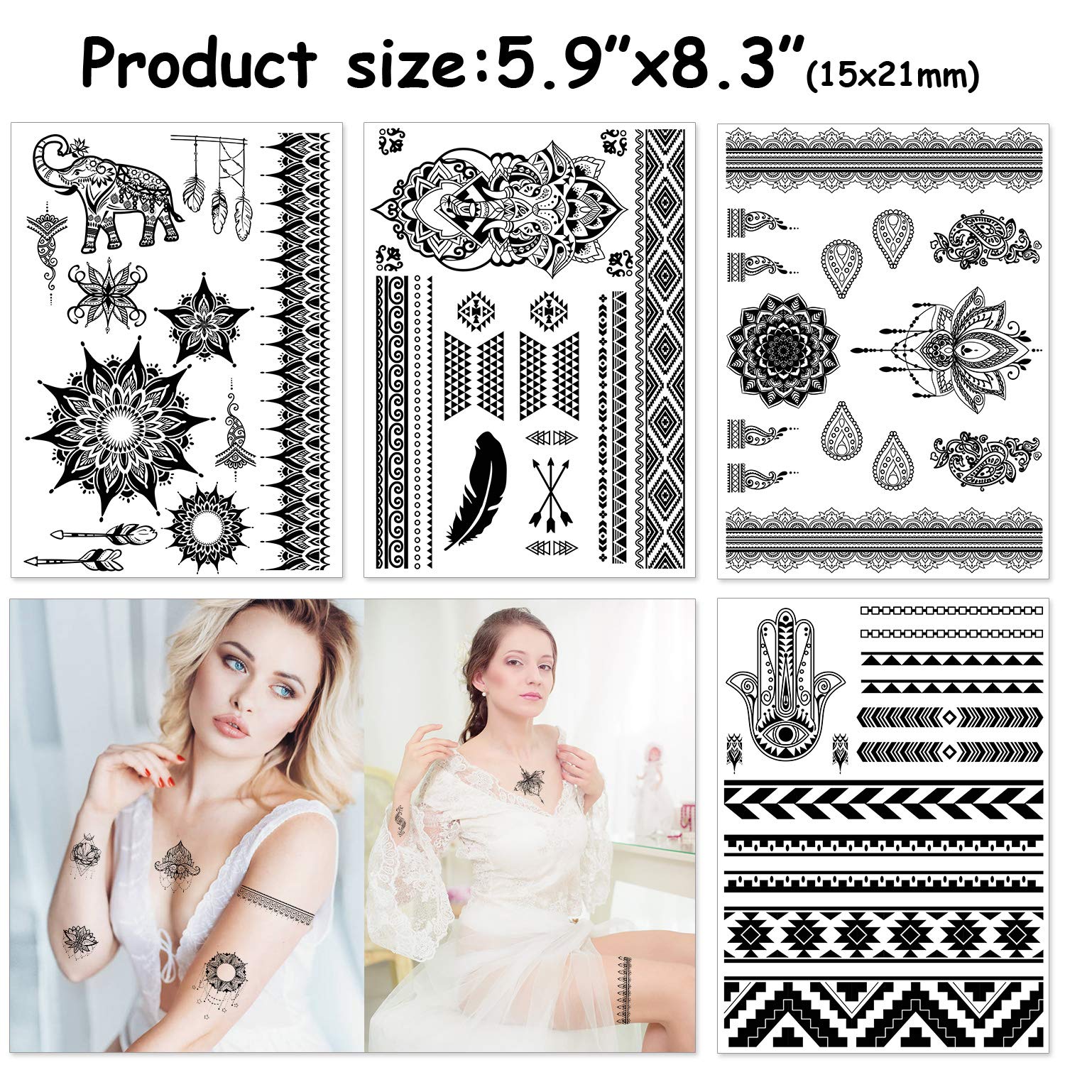 howaf-tempor-re-tattoos-schwarz-10-bl-tter-mandala-blume-feder image 5