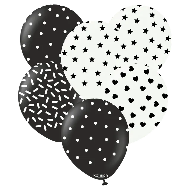 kalisan-party-theme-pattern-collection-luftballons-schwarz-wei-25-st-ck image 1