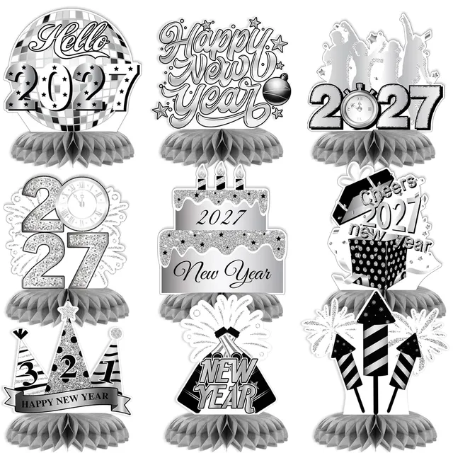 howaf-silvester-deko-2027-tischdeko-silber-9-teilig-waben image 1