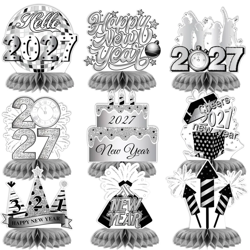 howaf-silvester-deko-2027-tischdeko-silber-9-teilig-waben image 1