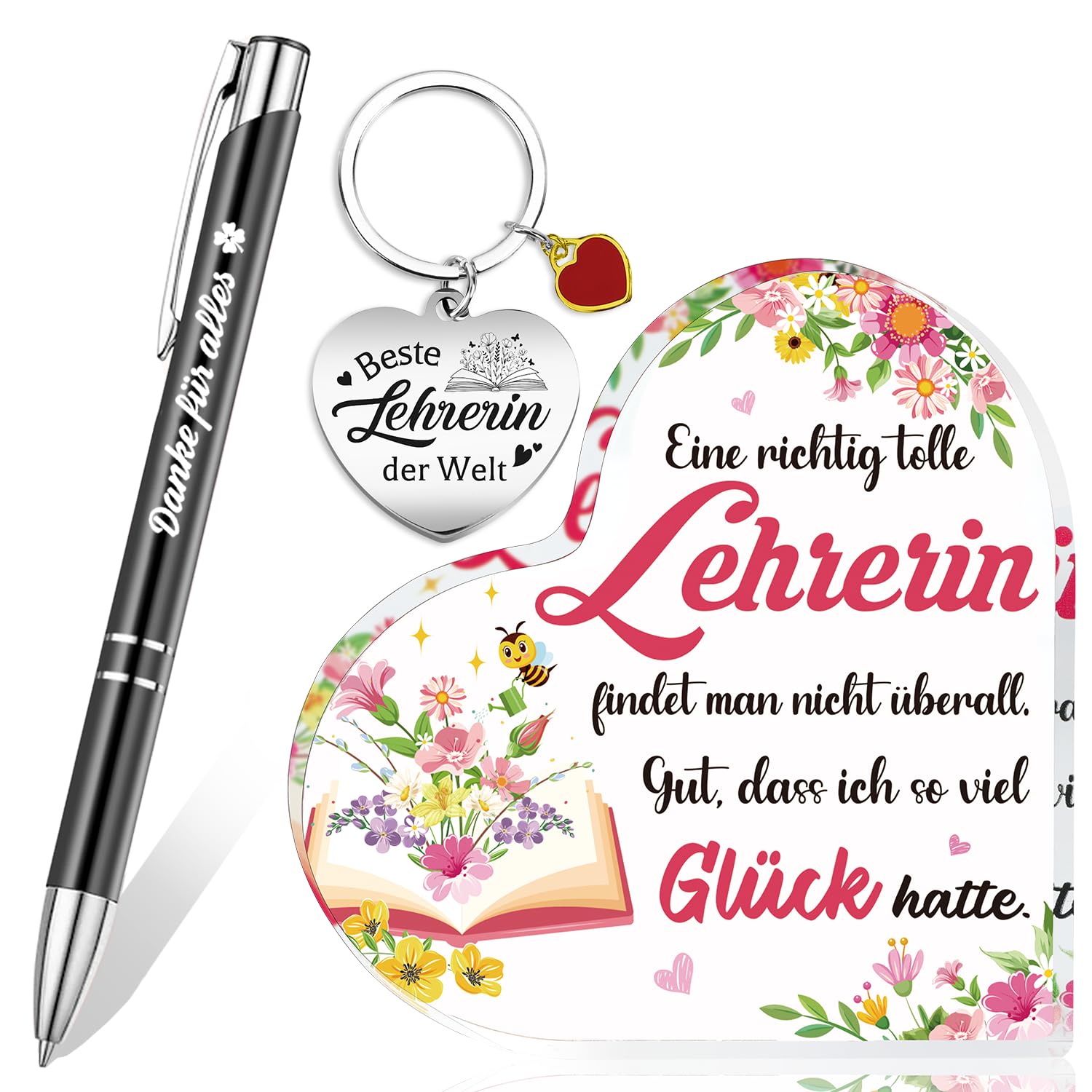 howaf-lehrerin-abschiedsgeschenk-set-herz-deko-3-teilig-gravur image 1