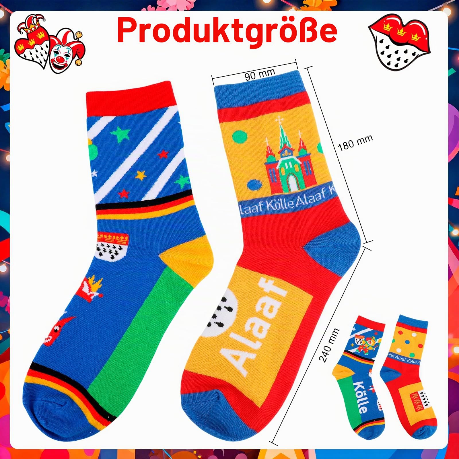 howaf-k-ln-socken-karneval-mehrfarbig-k-lle-alaaf-baumwolle image 4
