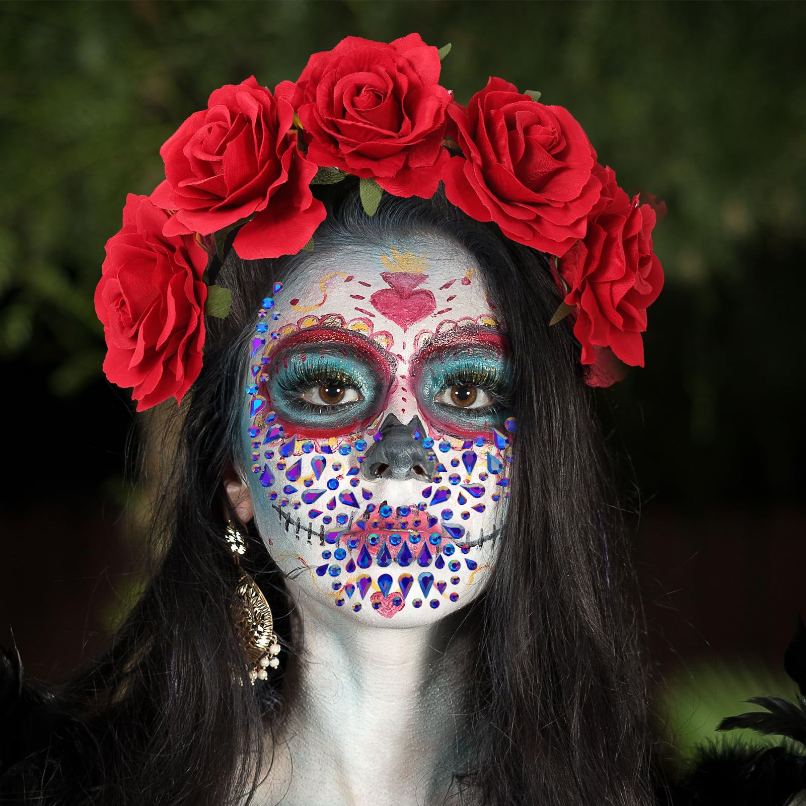howaf-tag-der-toten-haarreif-rosen-4-gesichtstattoos-set image 5