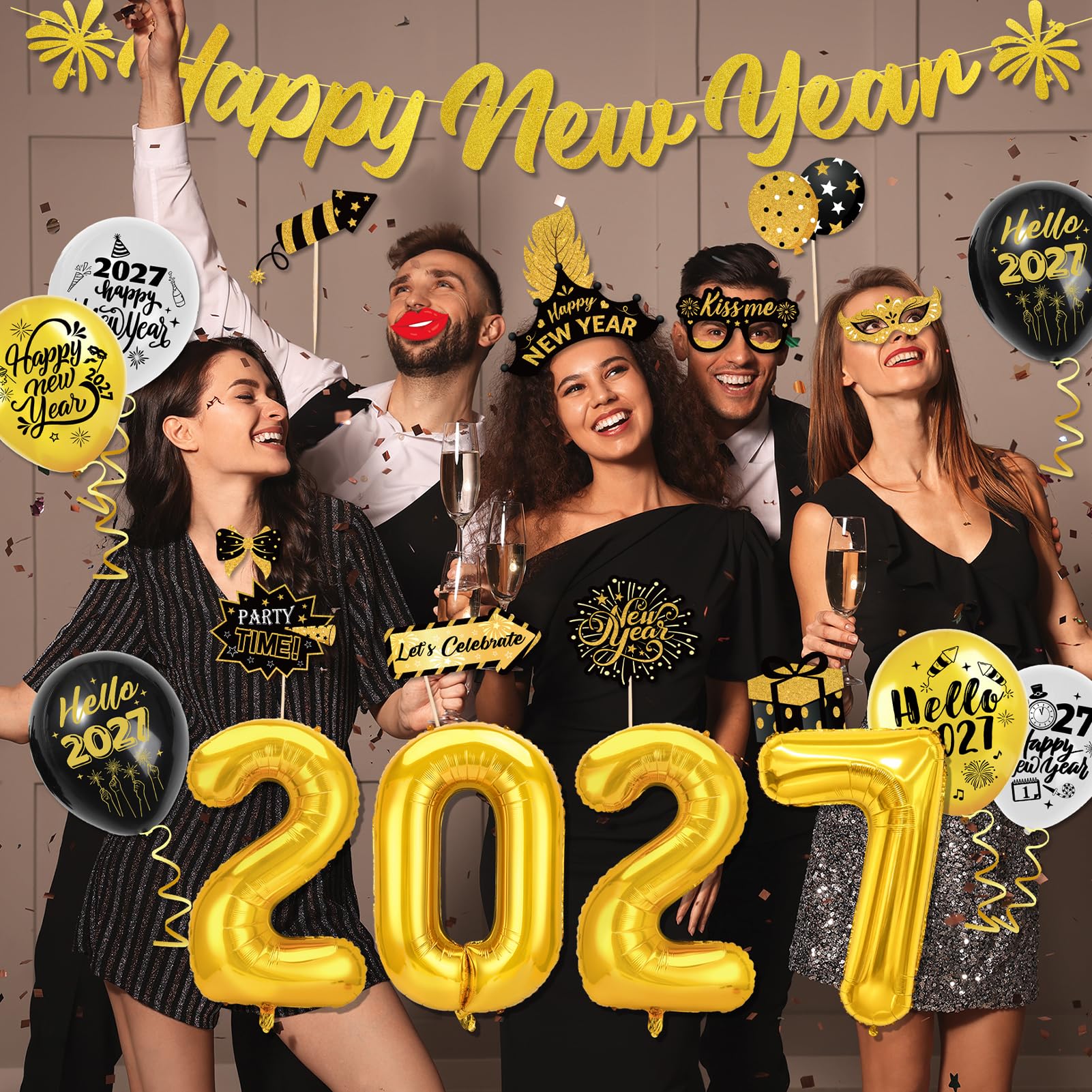 howaf-silvester-deko-2027-set-schwarz-gold-mit-ballons-2 image 4