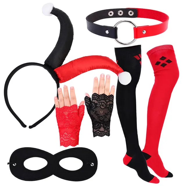 howaf-photo-booth-props-clown-kost-m-damen-schwarz-rot image 1