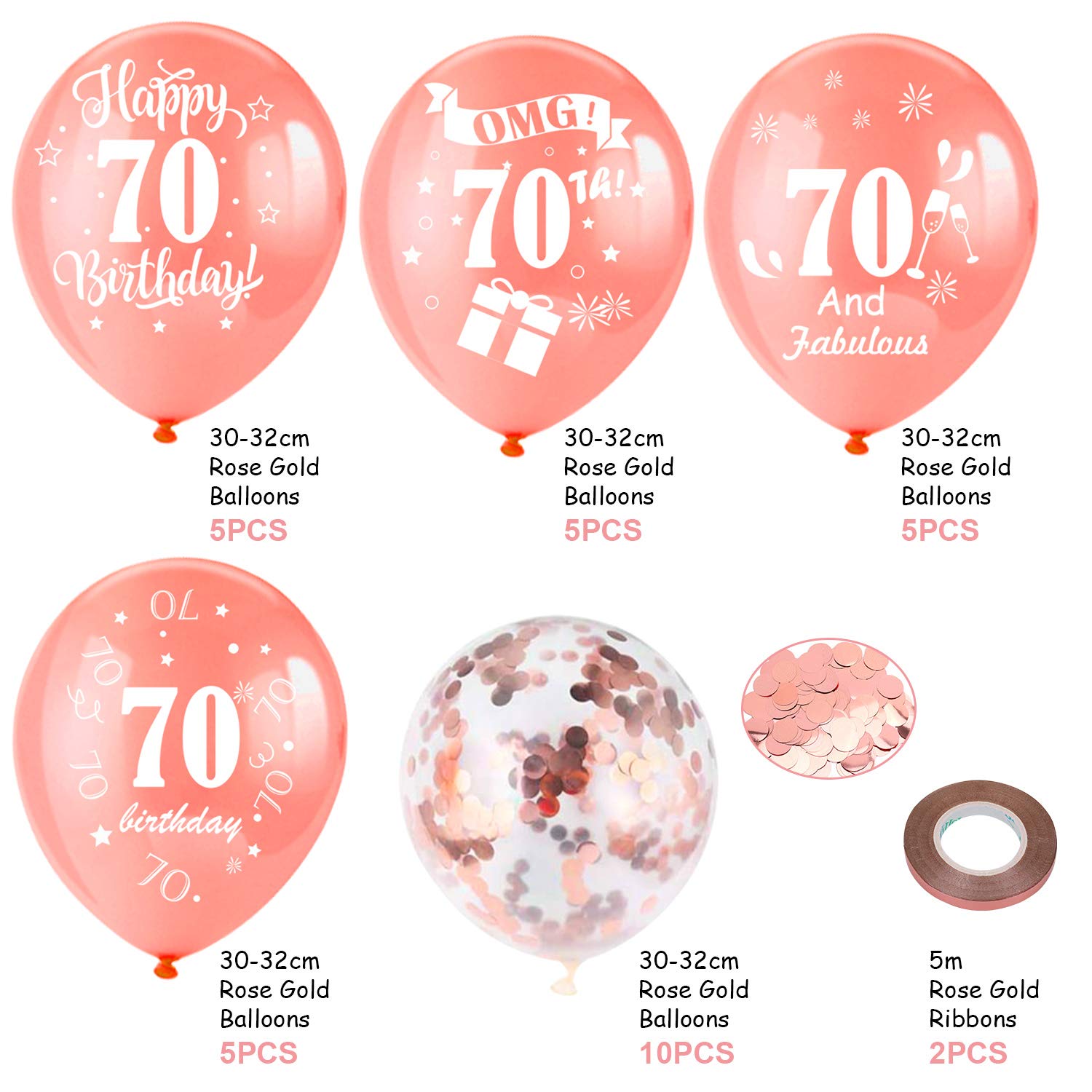 howaf-70-geburtstag-luftballons-rosegold-30-st-ck-konfetti-set image 3