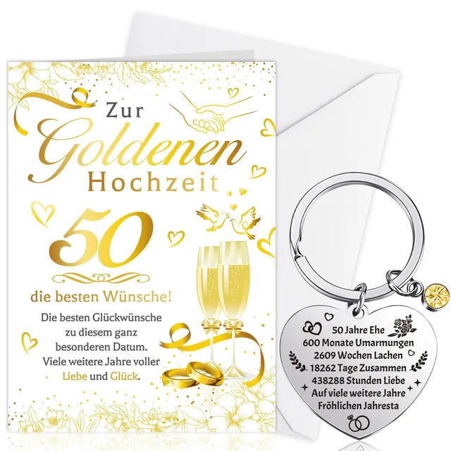 howaf-goldene-hochzeit-karte-mit-schl-sselanh-nger-50-jahre-set image 1