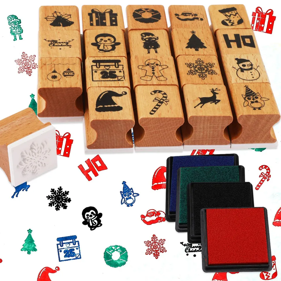 howaf-weihnachten-stempel-set-holz-24-teilig-mit-kissen image 1
