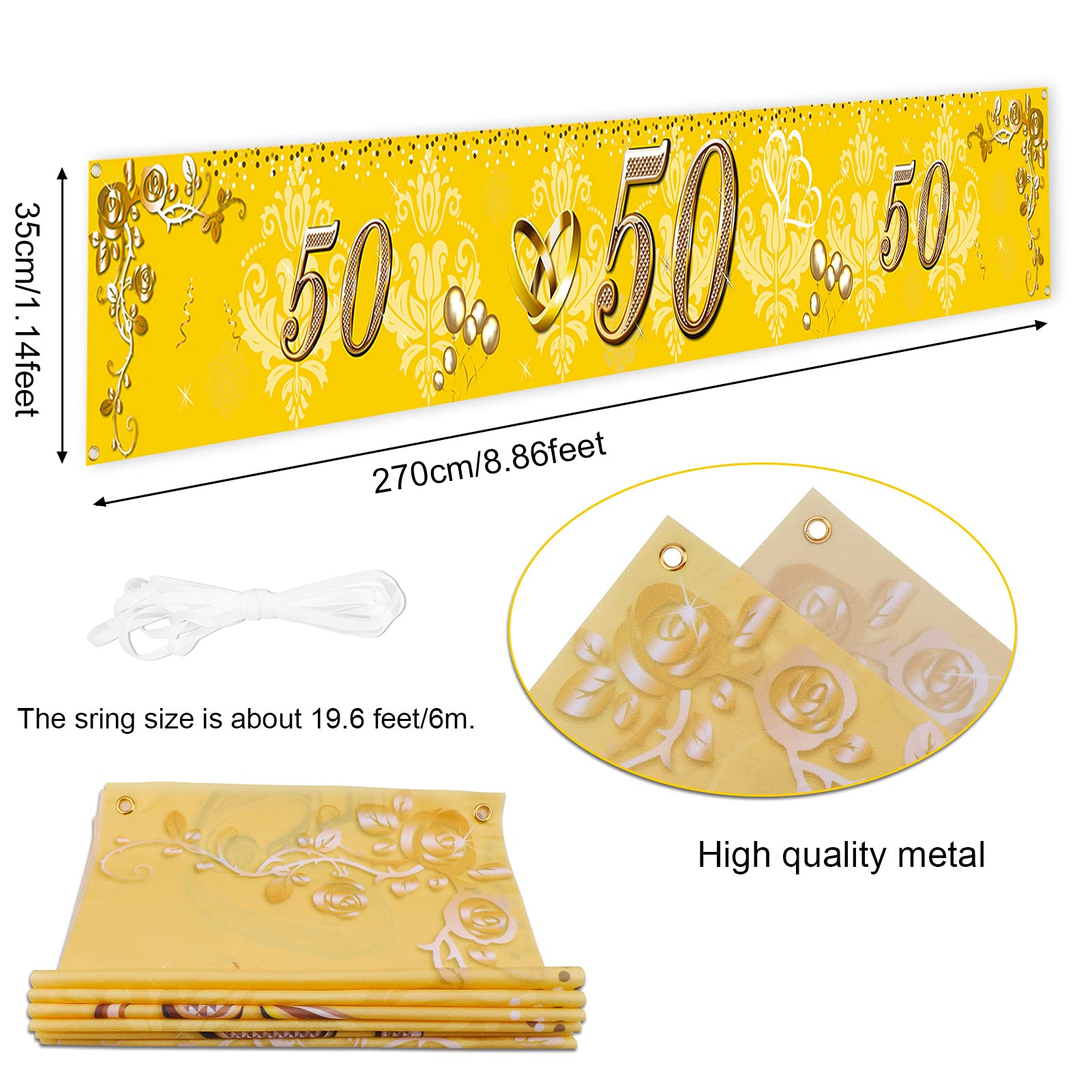 howaf-goldene-hochzeit-deko-set-gold-zahl-50-ballons-banner-konfetti image 2