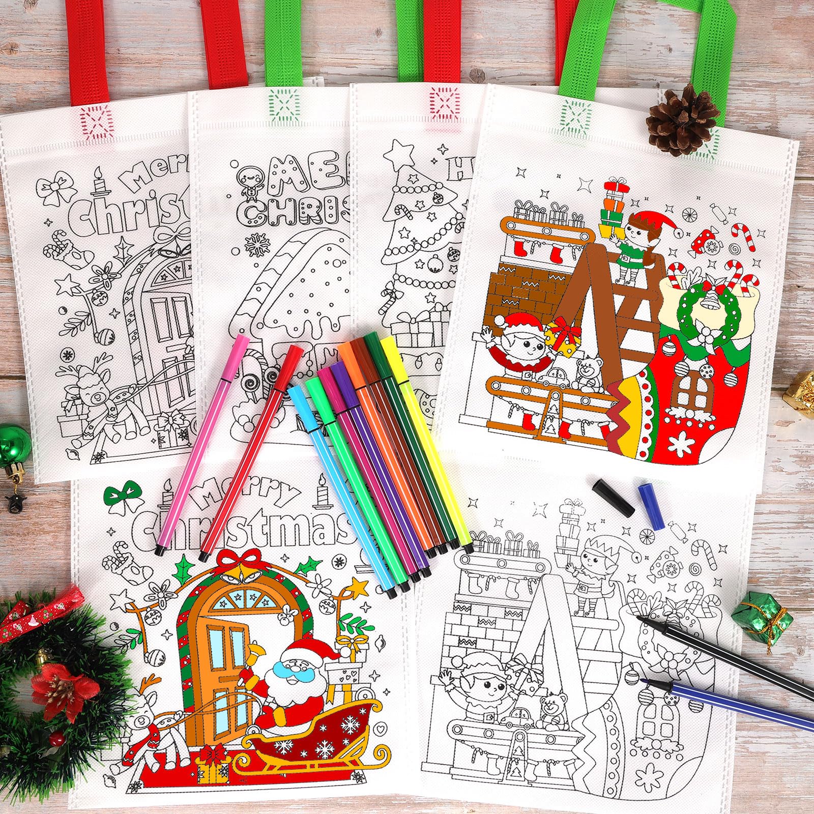 howaf-stoffbeutel-weihnachten-zum-bemalen-12er-set-mit-buntstiften image 4