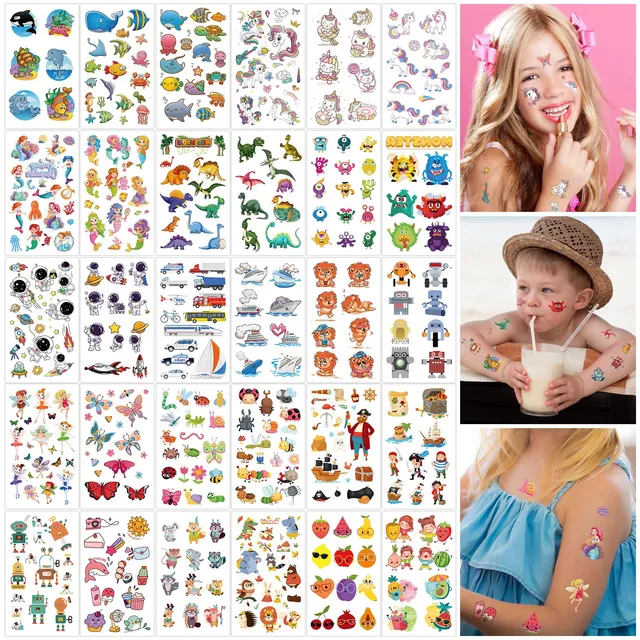 howaf-tempor-re-tattoos-kinder-30-blatt-einhorn-dino-pirat image 1