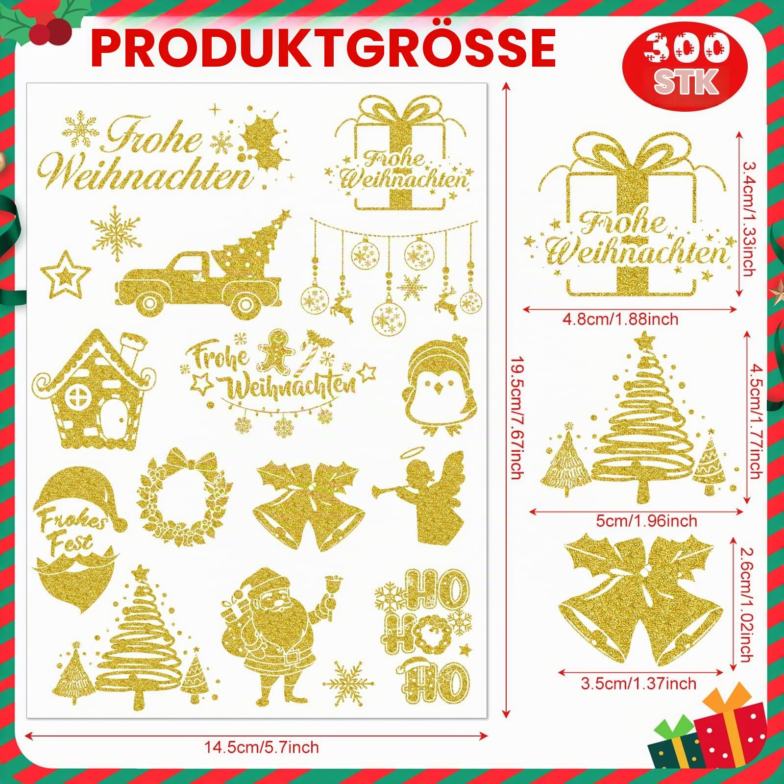 howaf-weihnachtssticker-glitzer-gold-selbstklebend-153-stk image 2