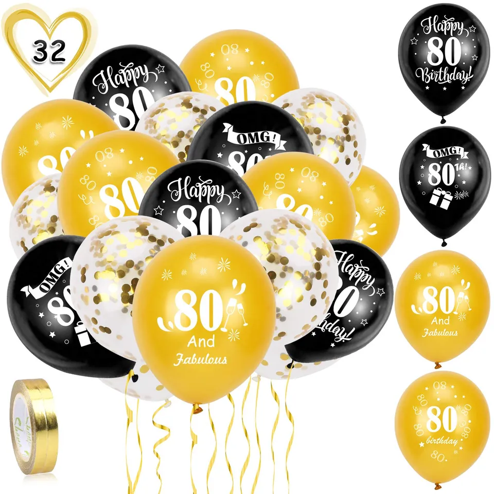 howaf-80-geburtstag-luftballons-schwarz-gold-30-st-ck image 1