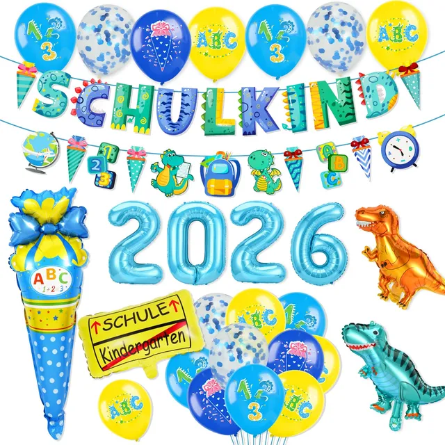 howaf-balloons-dino-einschulung-deko-2026-blau-set image 1
