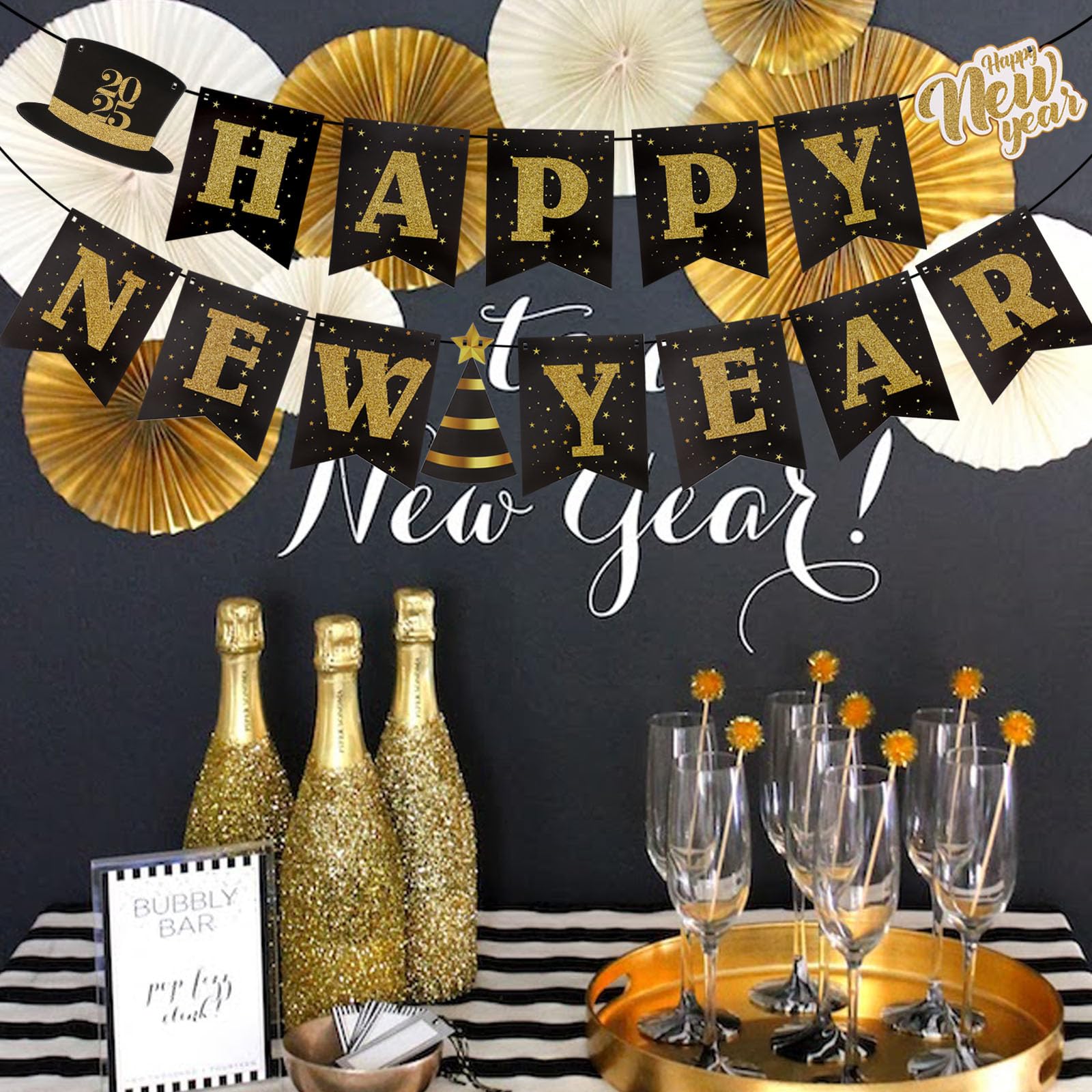 howaf-frohes-neues-jahr-banner-schwarz-gold-glitzer-papier image 4