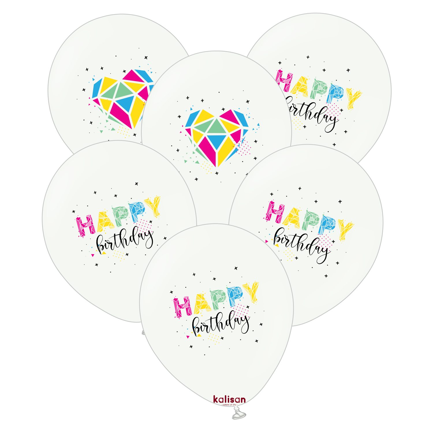 kalisan-birthday-happy-birthday-polygons-luftballons-12-zoll-25st image 1