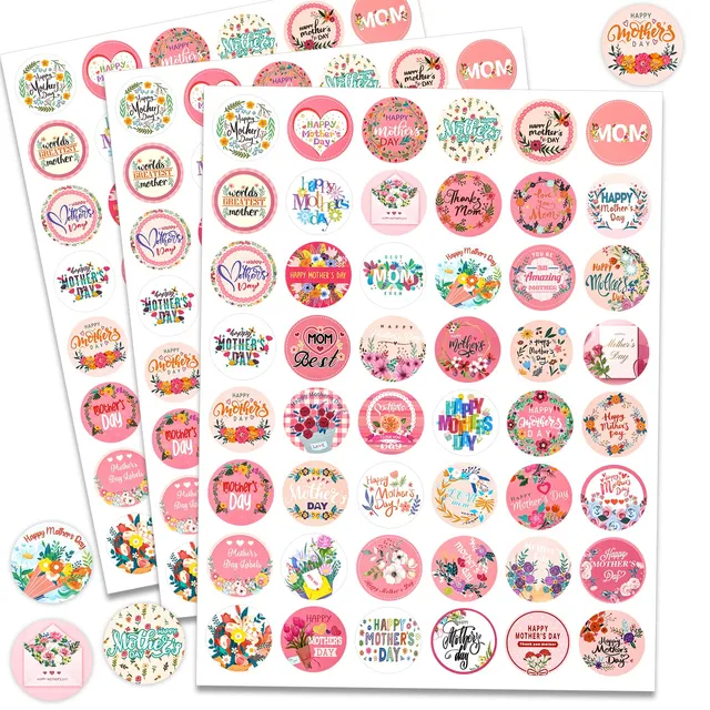howaf-muttertag-aufkleber-144-st-ck-merci-mama-sticker-blumen image 1