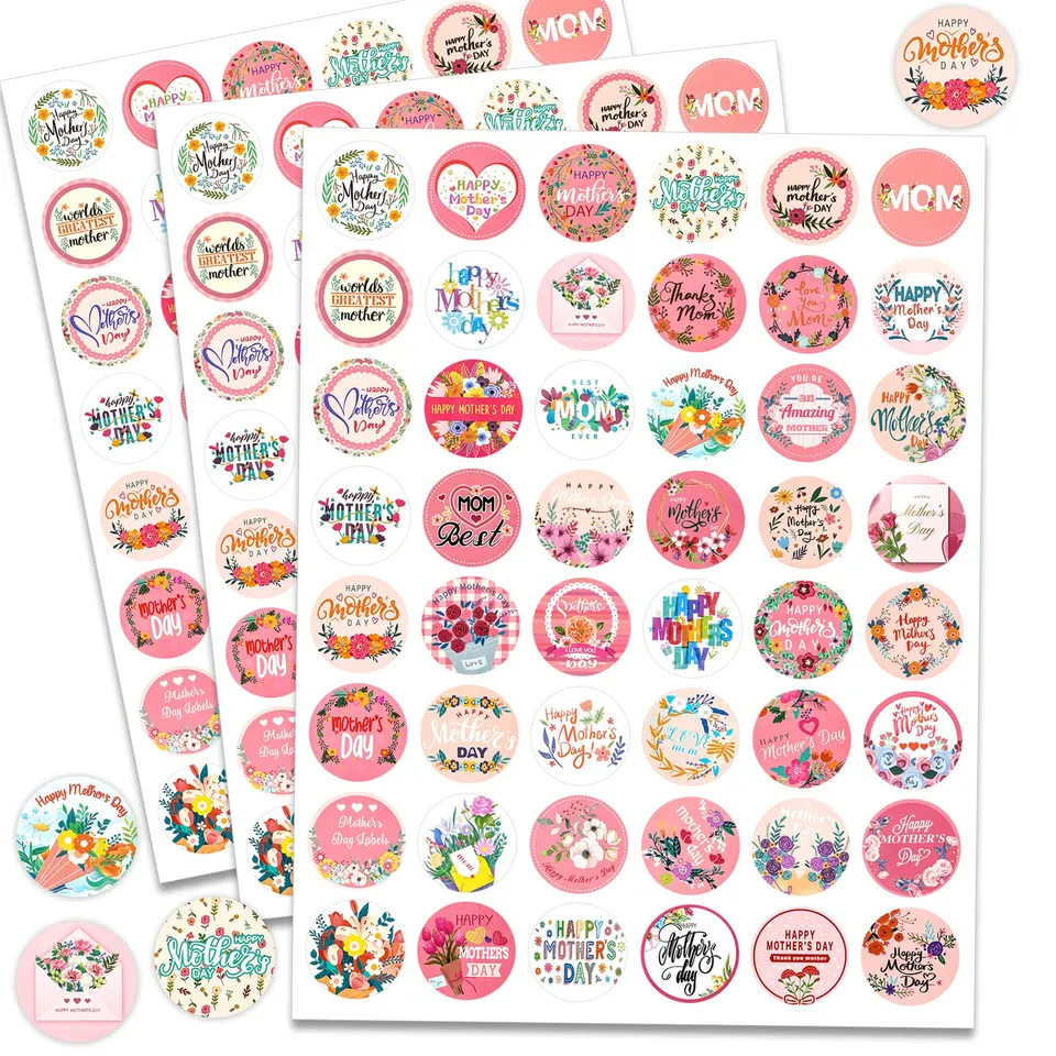 howaf-muttertag-aufkleber-144-st-ck-merci-mama-sticker-blumen image 1