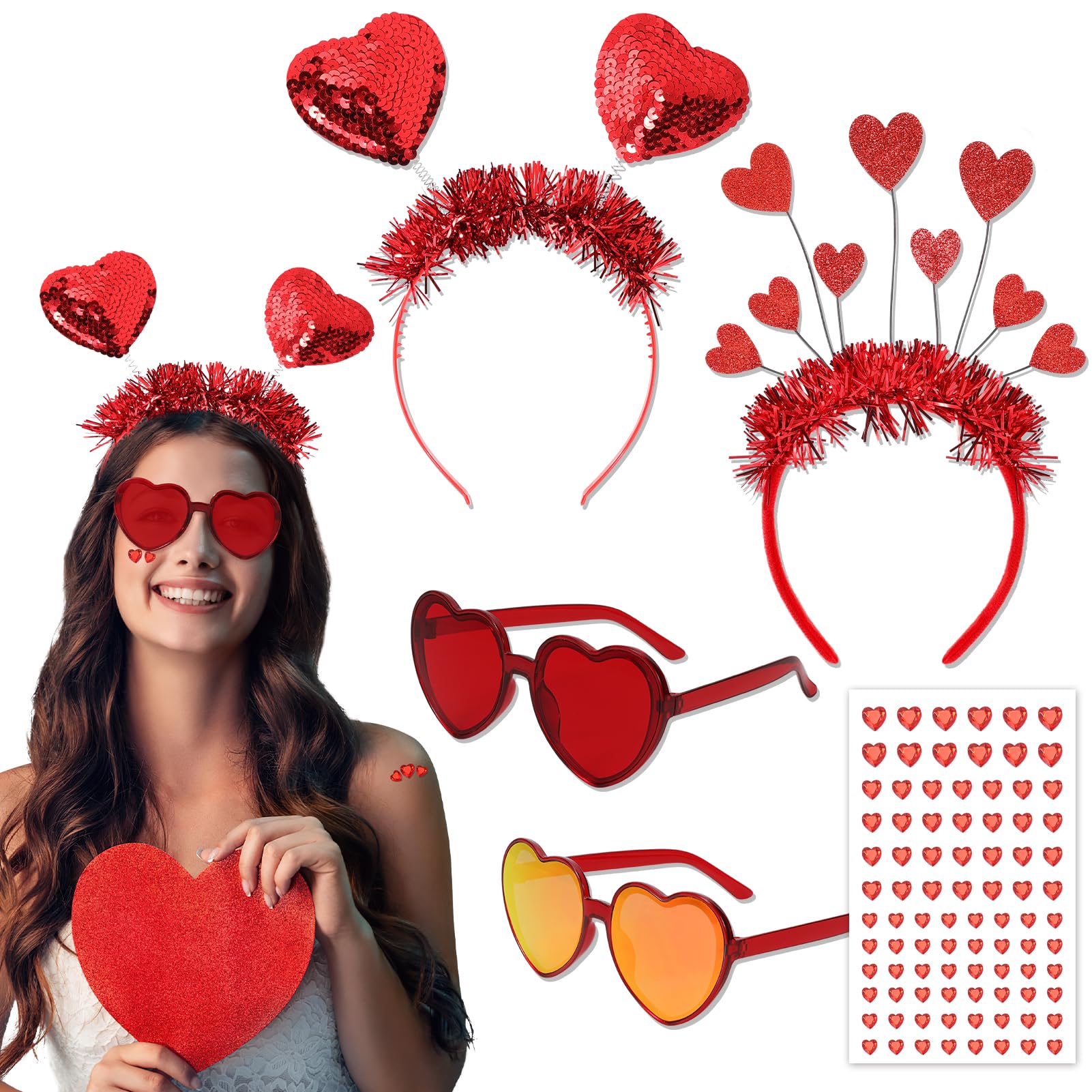 howaf-herz-haarreif-set-herzbrille-valentinstag-rot image 1