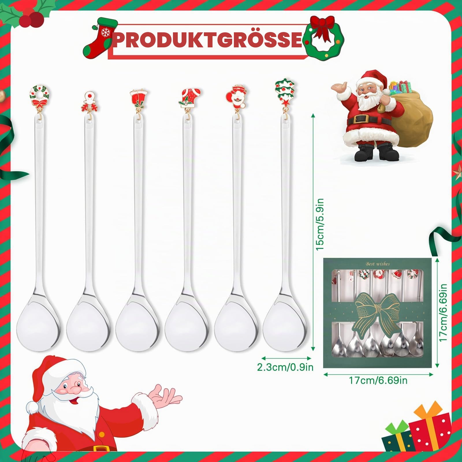 howaf-weihnachtsl-ffel-6er-silber-edelstahl-mit-anh-nger image 2