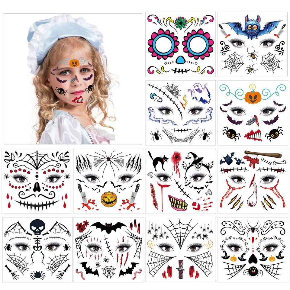 howaf-halloween-tattoos-gesicht-kinder-b-12-blatt-wasserdicht image 1