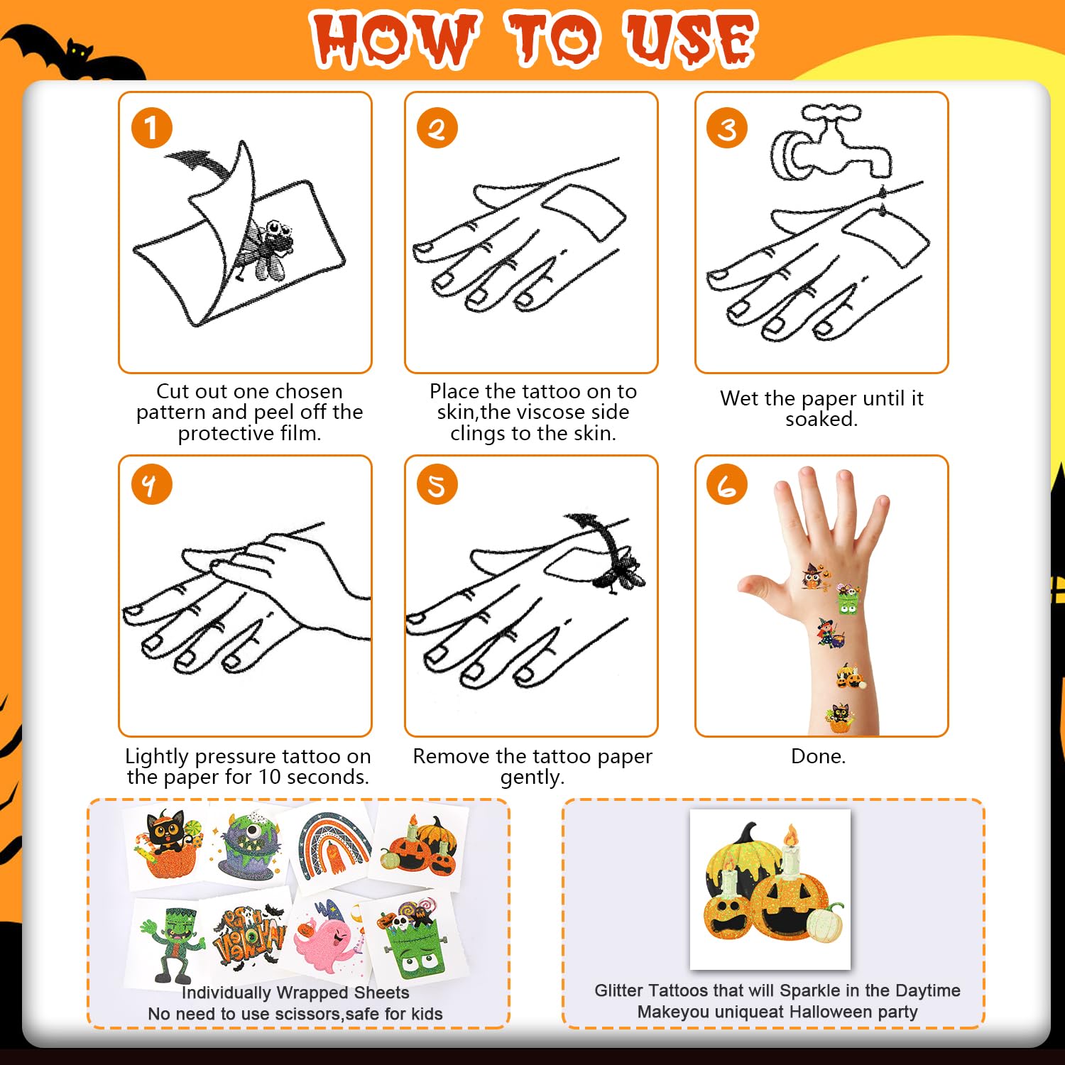 howaf-halloween-tattoos-kinder-glitzer-96-bl-tter-set image 7