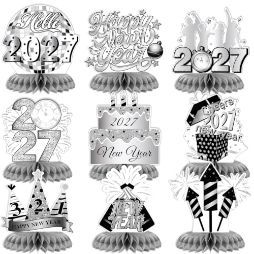 howaf-silvester-deko-2027-tischdeko-silber-9-teilig-waben image 8