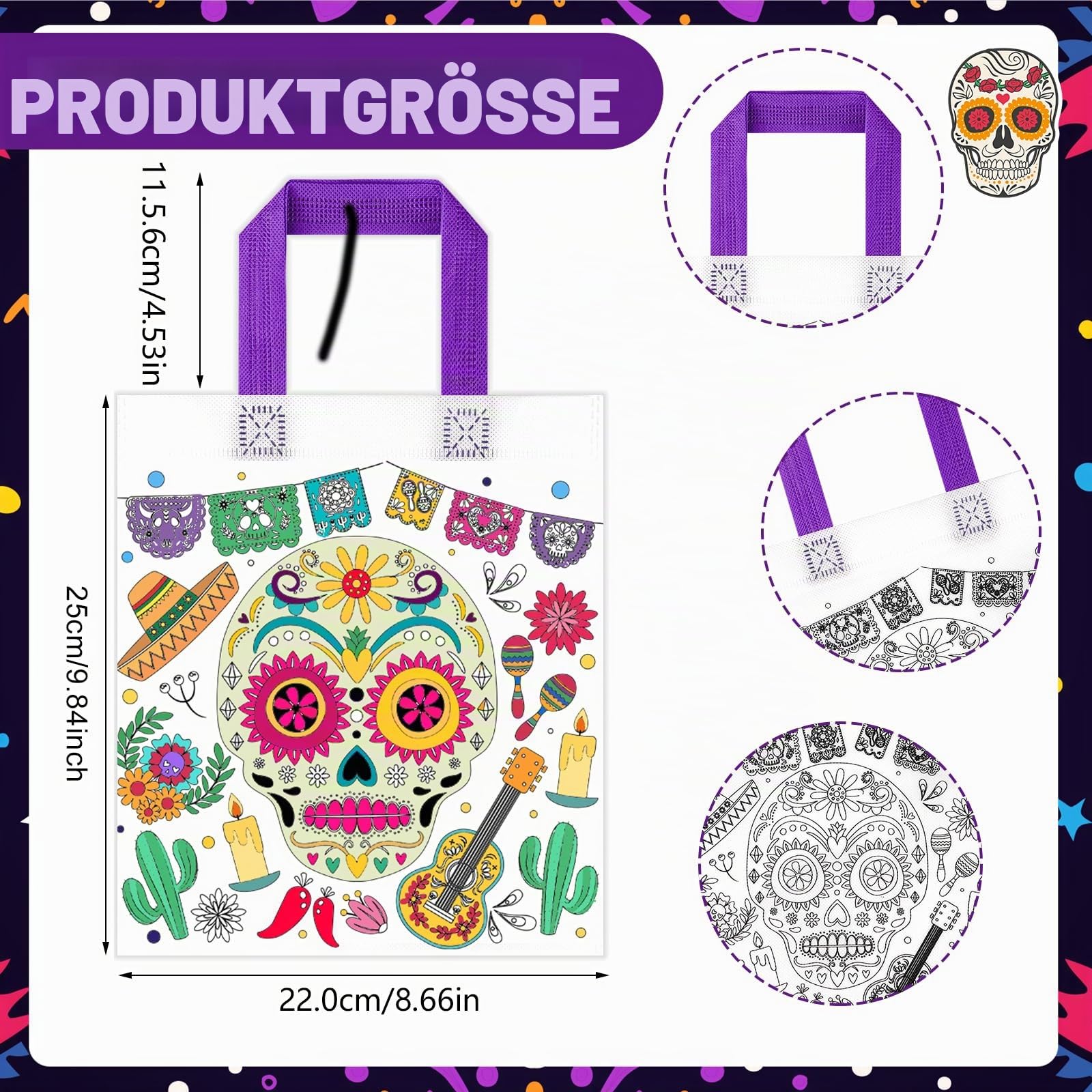 howaf-dia-de-los-muertos-t-ten-zum-bemalen-12er-mit-stiften image 2