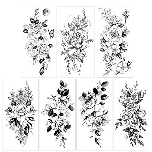 howaf-temporary-tattoos-blume-schwarz-10-bl-tter-wasserdicht image 8
