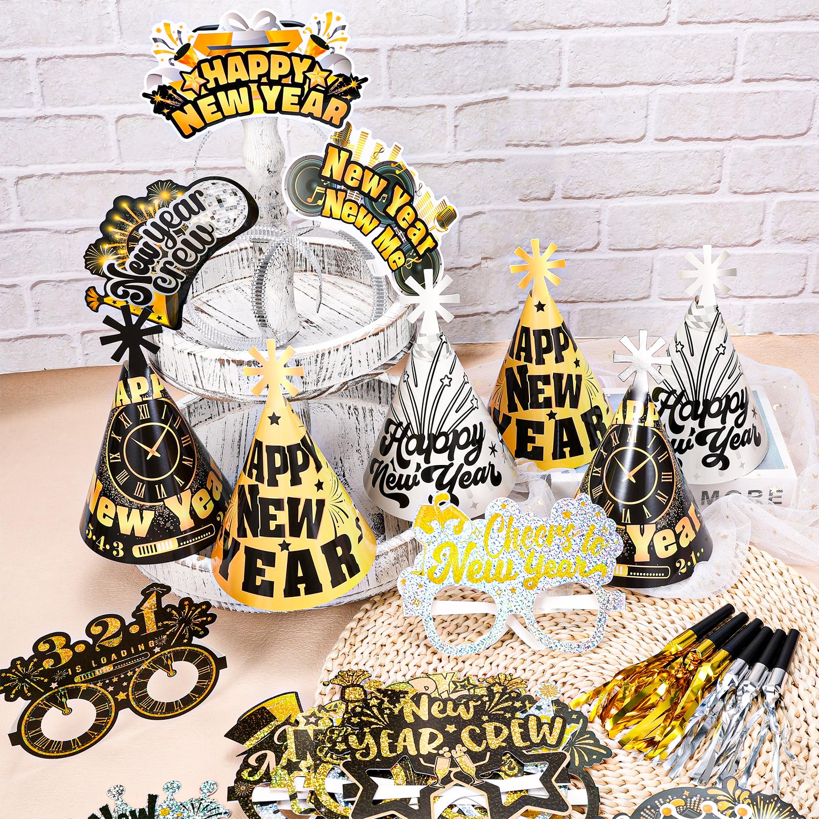 howaf-silvester-deko-2027-set-schwarz-gold-24-teilig-glitzer image 4