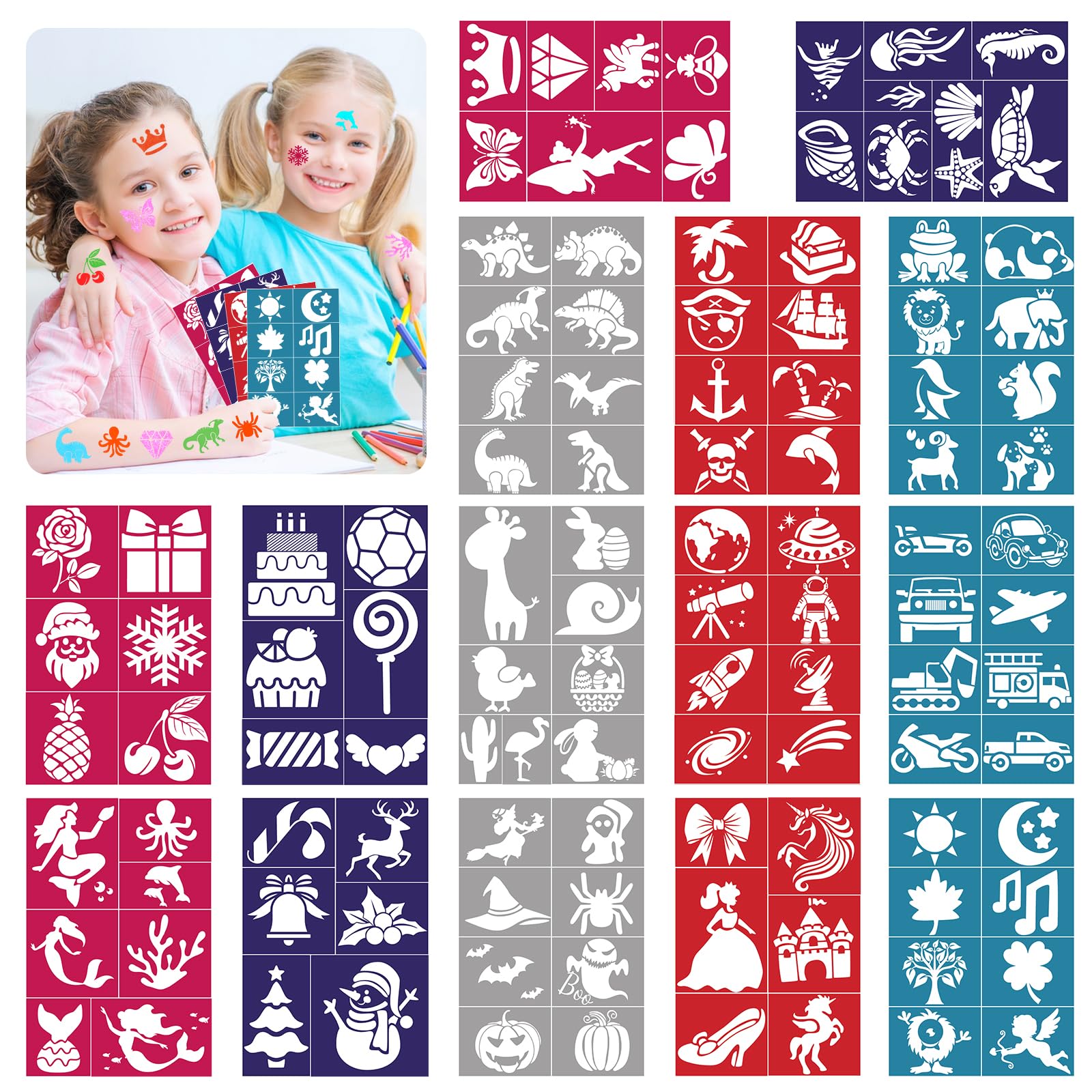 howaf-temporary-tattoos-schablonen-110-tlg-kinderschminken image 1