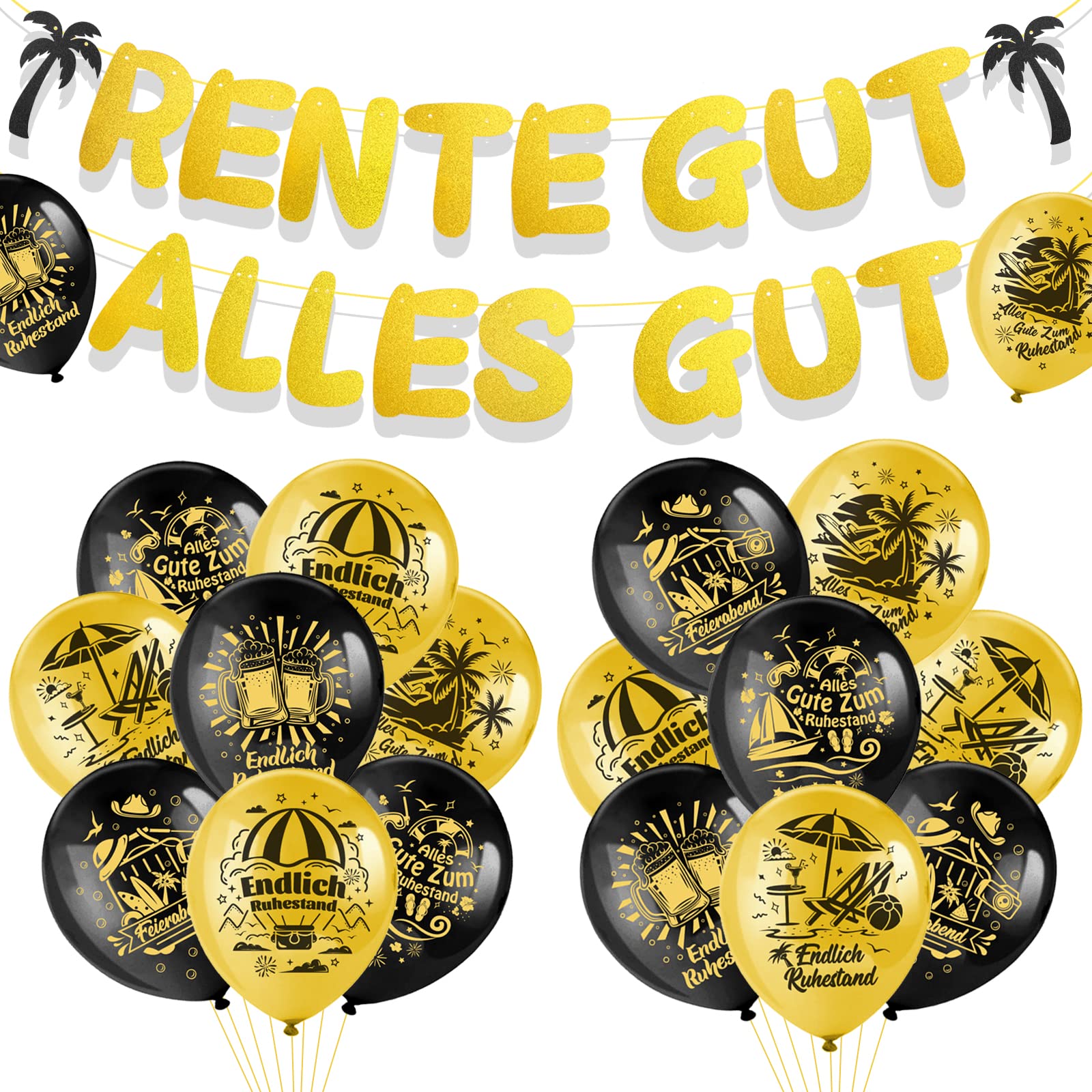 howaf-rente-gut-alles-gut-ruhestand-deko-set-19-tlg-schwarz-gold image 1