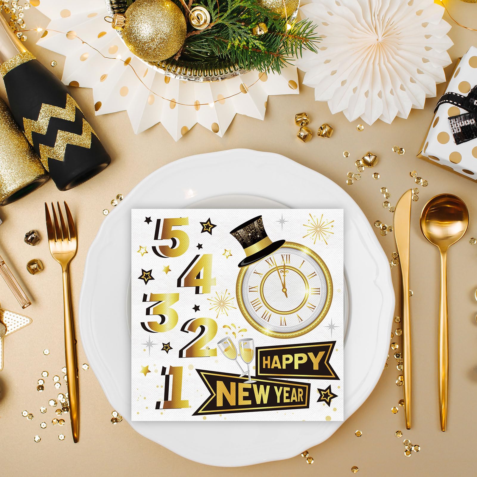 howaf-silvester-servietten-2026-schwarz-gold-40-st-ck-33cm image 5