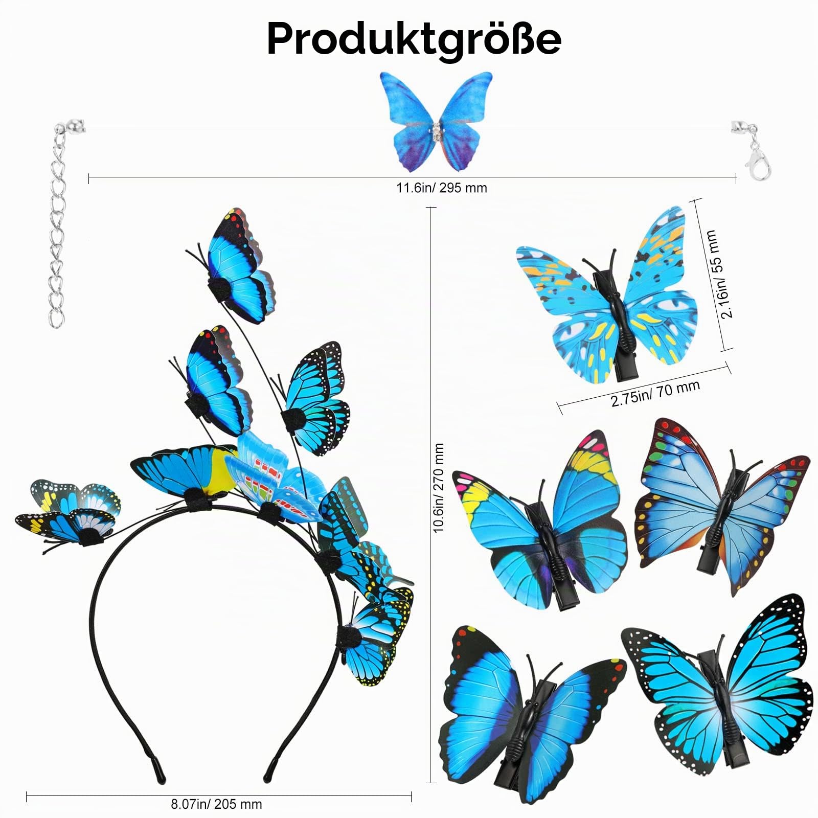 howaf-schmetterling-kost-m-set-blau-haarreif-tattoos-damen image 2