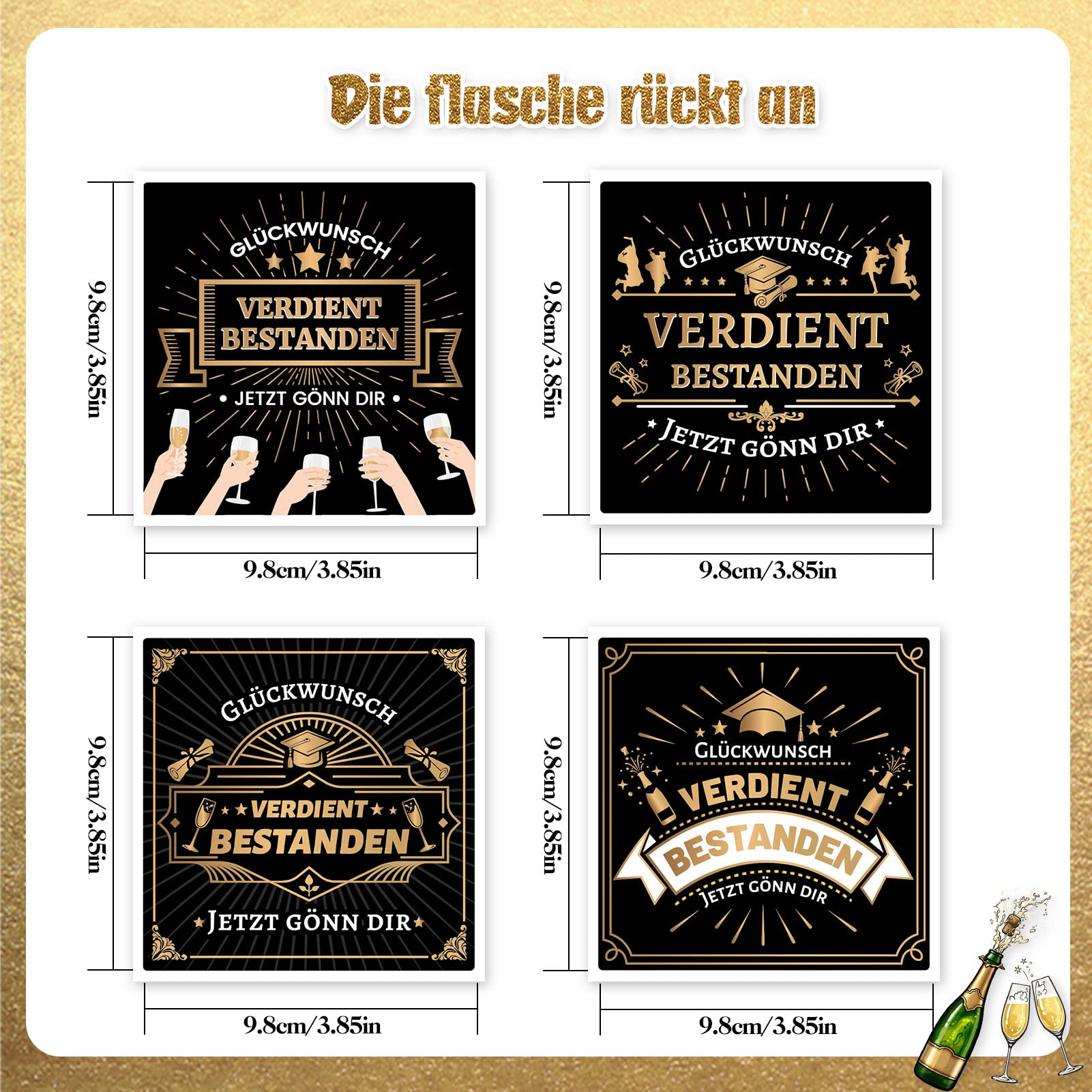 howaf-flaschenetikett-verdient-bestanden-abschluss-4er-set image 3