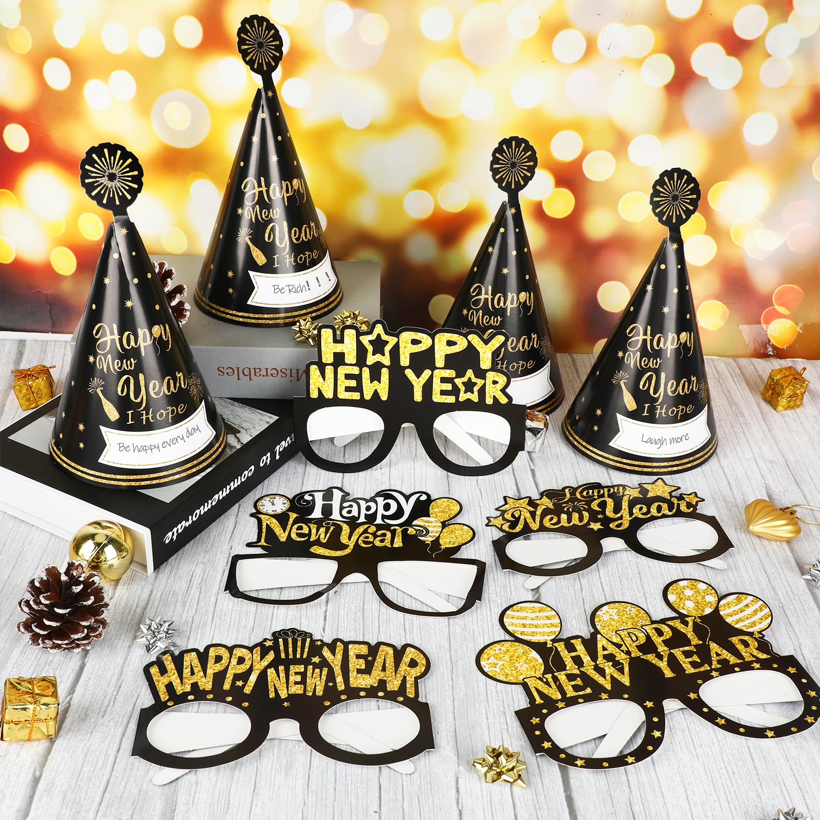 howaf-silvester-deko-2027-24tlg-partyh-te-brillen-schwarz-gold image 5