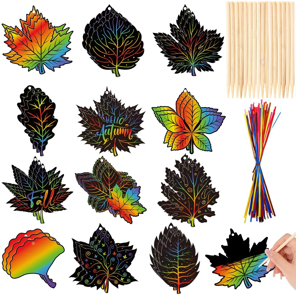 howaf-herbst-kratzbilder-36tlg-kratzpapier-bl-tter-mit-stiften image 1