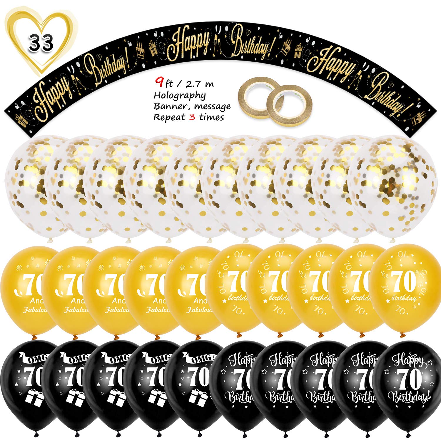 howaf-70-geburtstag-deko-set-schwarz-gold-banner-ballons image 2