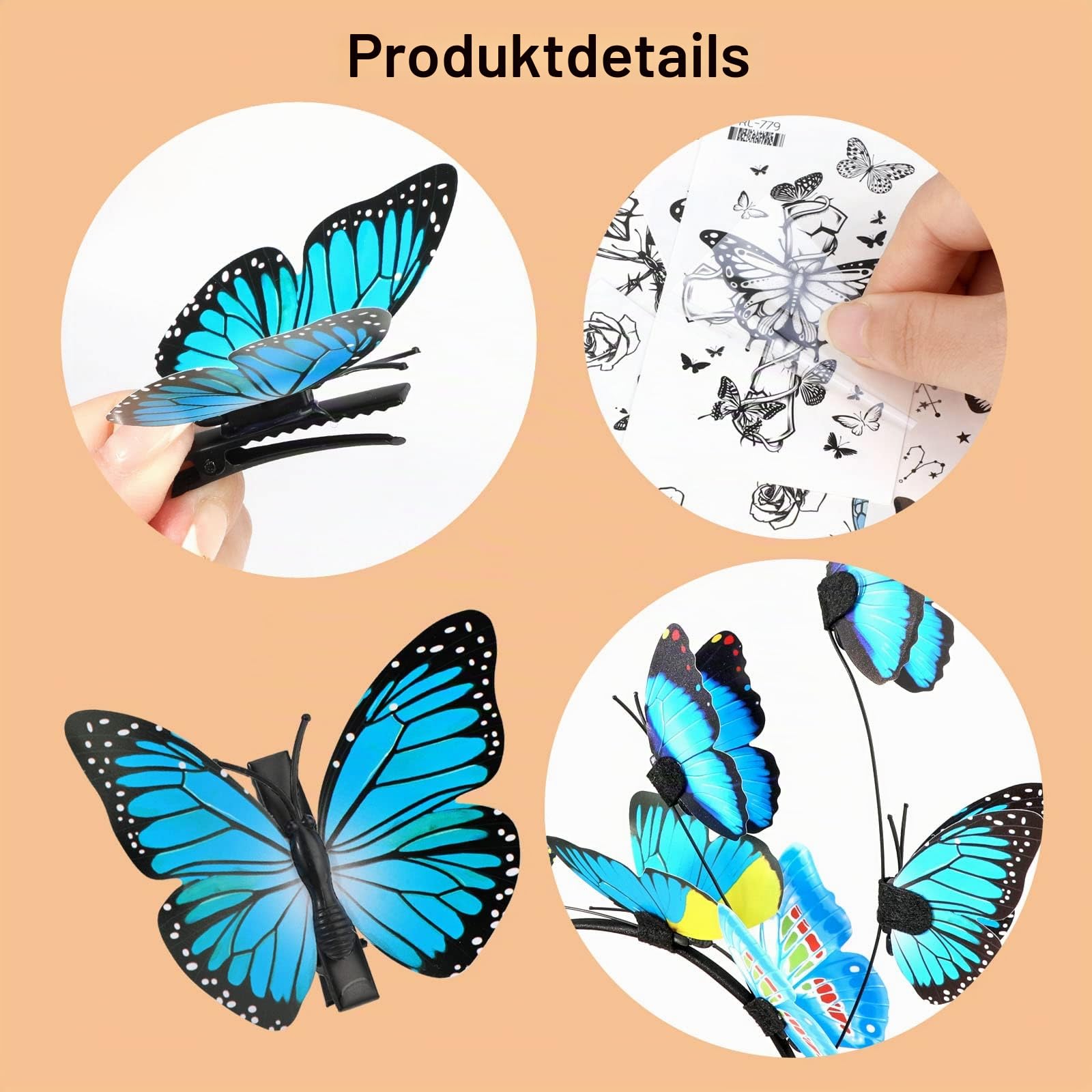 howaf-schmetterling-kost-m-set-blau-haarreif-tattoos-damen image 5