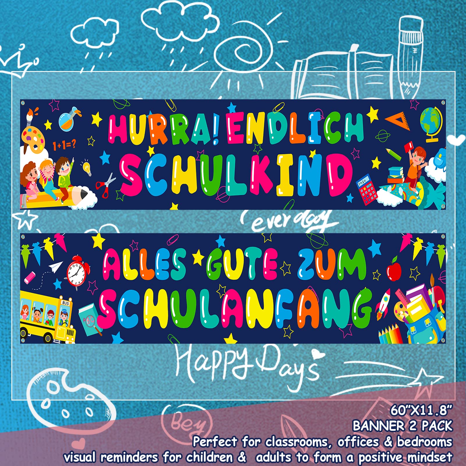 howaf-endlich-schulkind-banner-stoff-schulanfang-deko-2-st-ck image 2