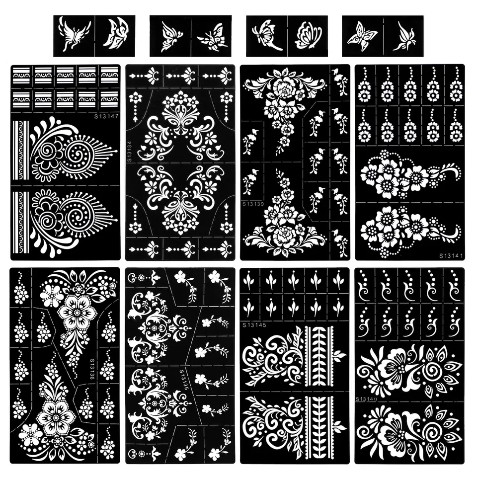 howaf-henna-schablonen-tattoo-stencil-set-a-9-blatt image 1