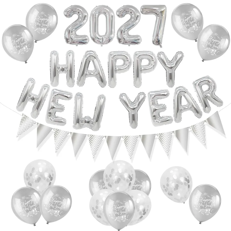 howaf-balloons-silvester-deko-2027-silber-happy-new-year image 1
