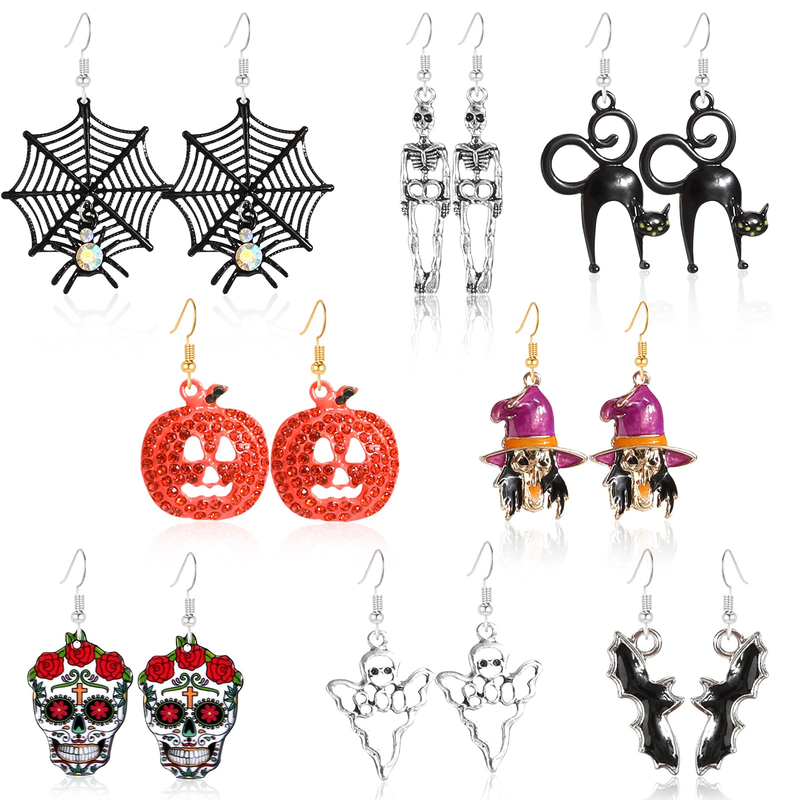 howaf-halloween-ohrringe-8-paare-k-rbis-geist-fledermaus-set image 1