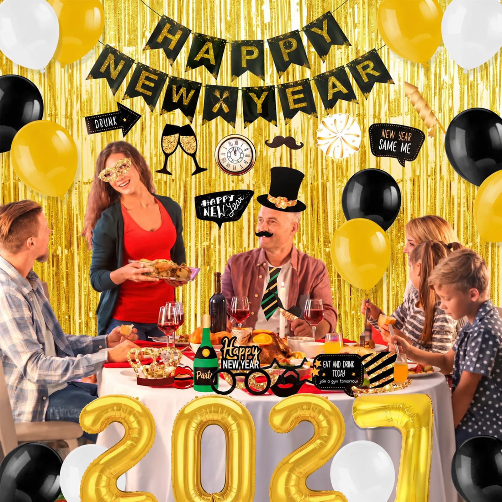 howaf-silvester-deko-2027-party-set-42-teile-schwarz-gold image 7