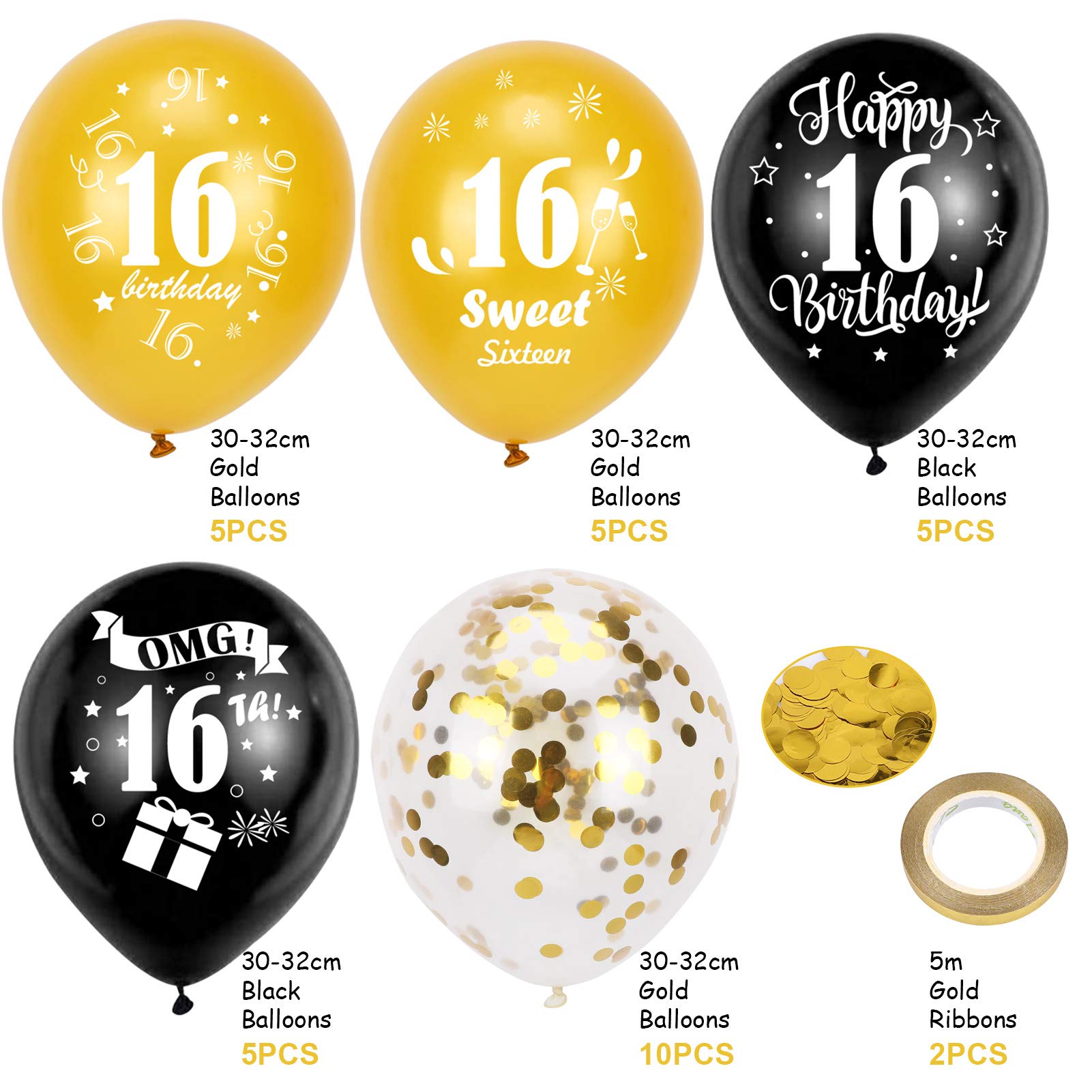 howaf-16-geburtstag-luftballons-set-30tlg-schwarz-gold-12 image 3