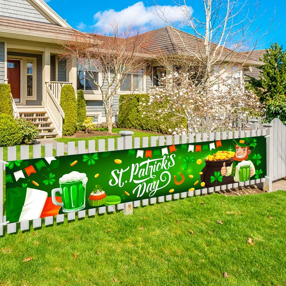howaf-st-patricks-day-banner-stoff-210x40cm-kleeblatt-gr-n image 1