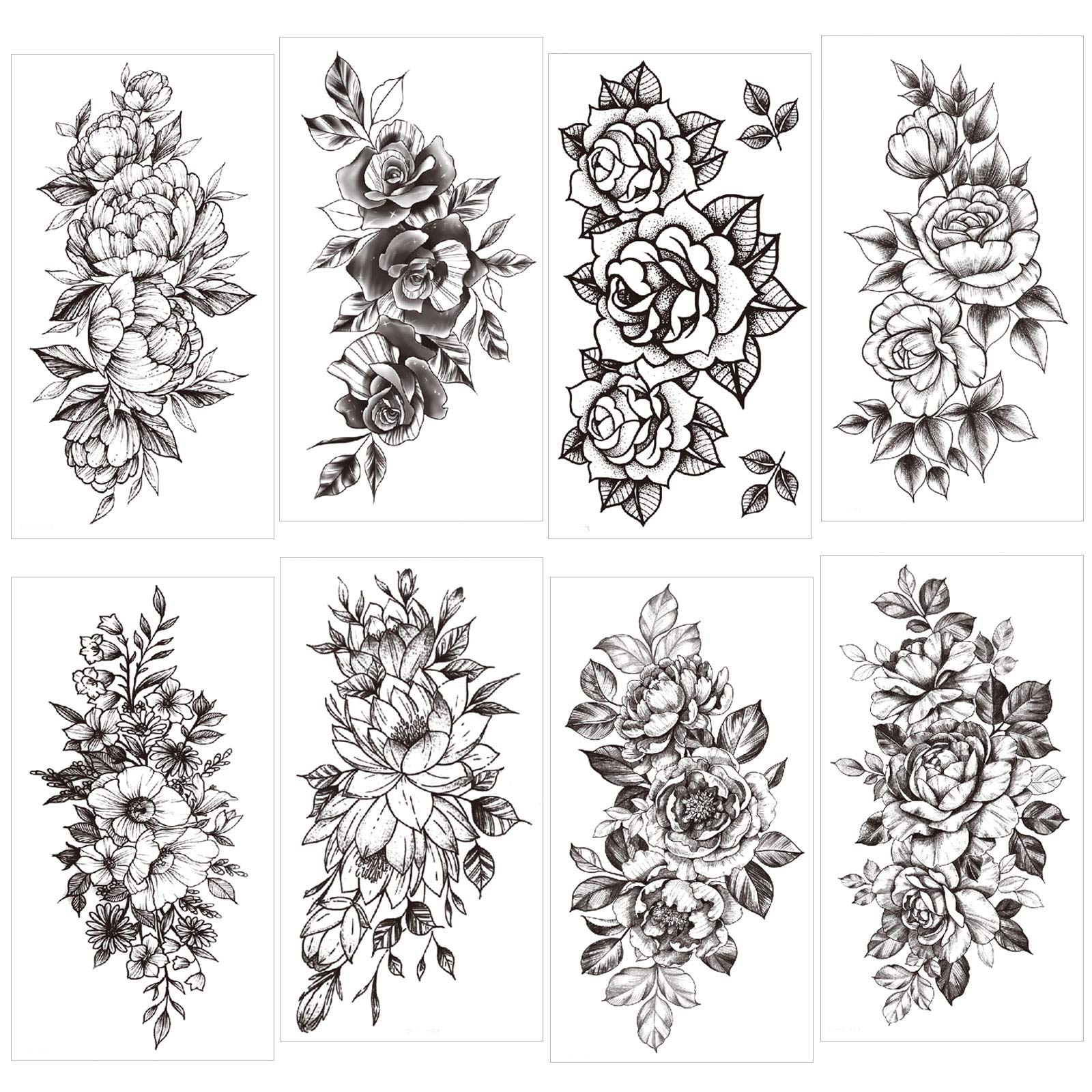 howaf-tempor-re-tattoos-schwarze-rose-15-bl-tter-wasserdicht image 3