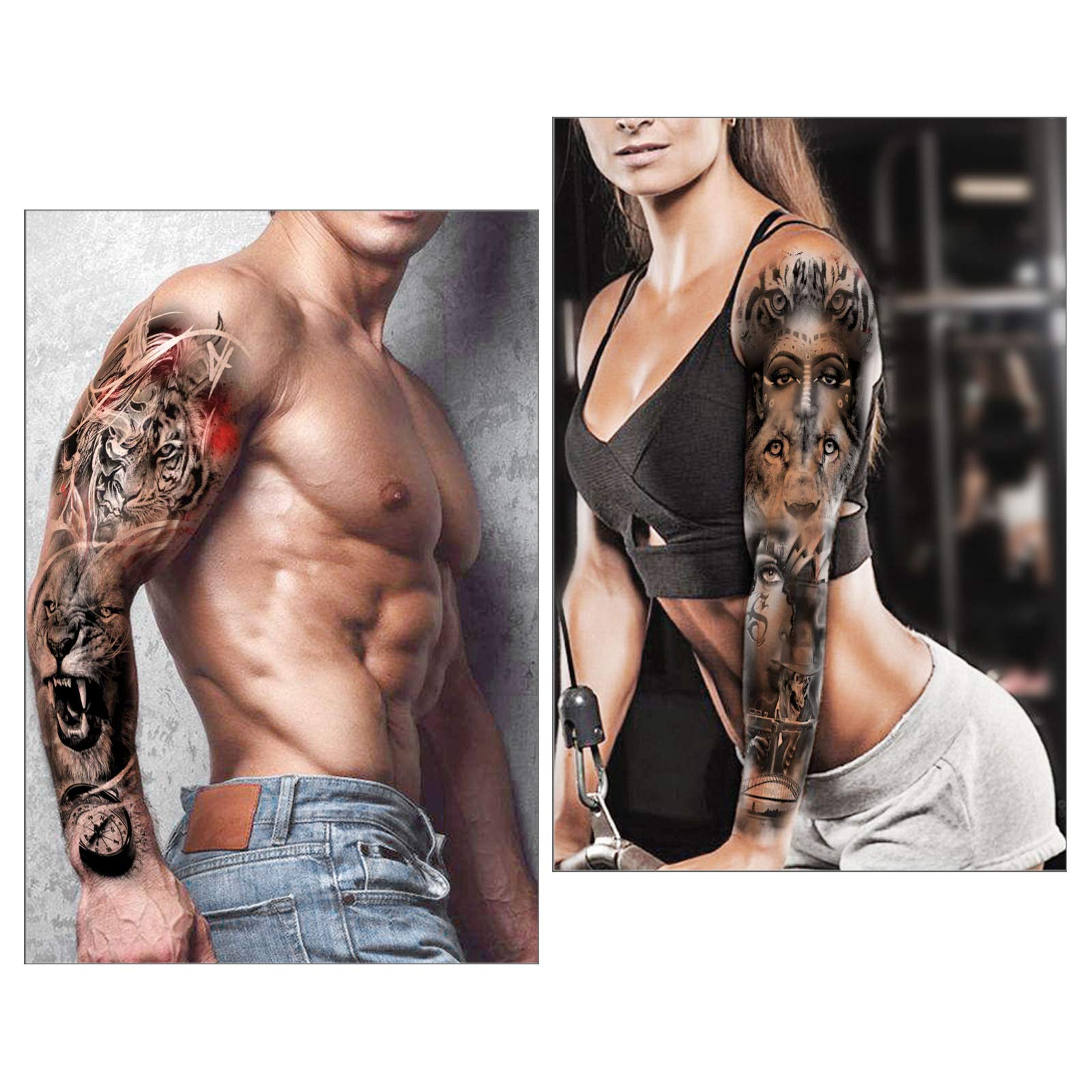 howaf-full-arm-tattoos-tempor-r-wolf-l-we-8-bl-tter-wasserdicht image 5